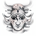 a man that is sad wearing a happy mask blocking half of his face  tattoo design idea