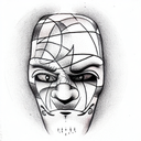 a man that is sad wearing a happy mask blocking half of his face  tattoo design idea