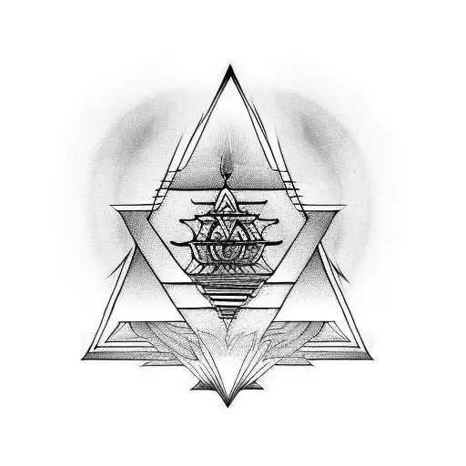 3 heads of shiva in front of sri yantra.  tattoo design idea