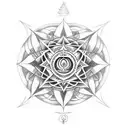 3 heads of shiva in front of sri yantra.  tattoo design idea