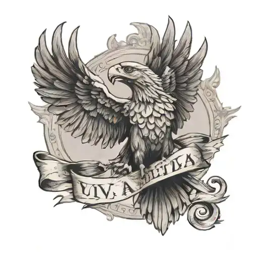 viva la libertà written around roman empire eagle flying tattoo design idea