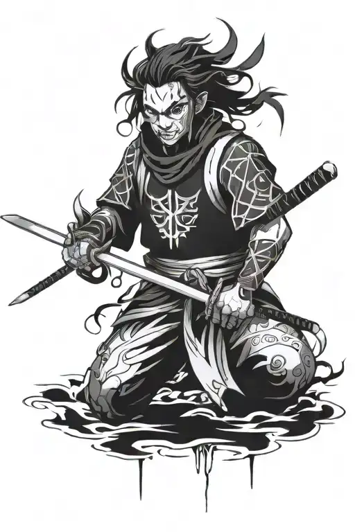 an alon and lost demon slayer with no identity  tattoo design idea