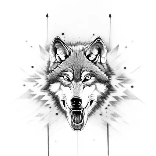 wolf, skull, native american tattoo design idea