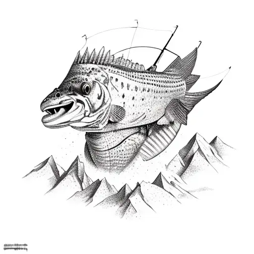 mountains, wildlife and fishing insides human heart tattoo design idea