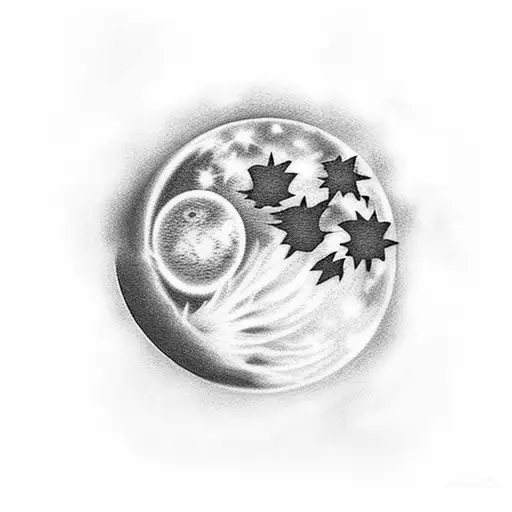 ladder going up to a full moon with clouds around the ladder and stars in the sky tattoo design idea