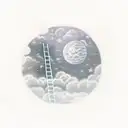 ladder going up to a full moon with clouds around the ladder and stars in the sky tattoo design idea