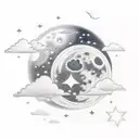 ladder going up to a full moon with clouds around the ladder and stars in the sky tattoo design idea