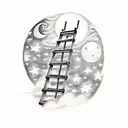 ladder going up to a full moon with clouds around the ladder and stars in the sky tattoo design idea