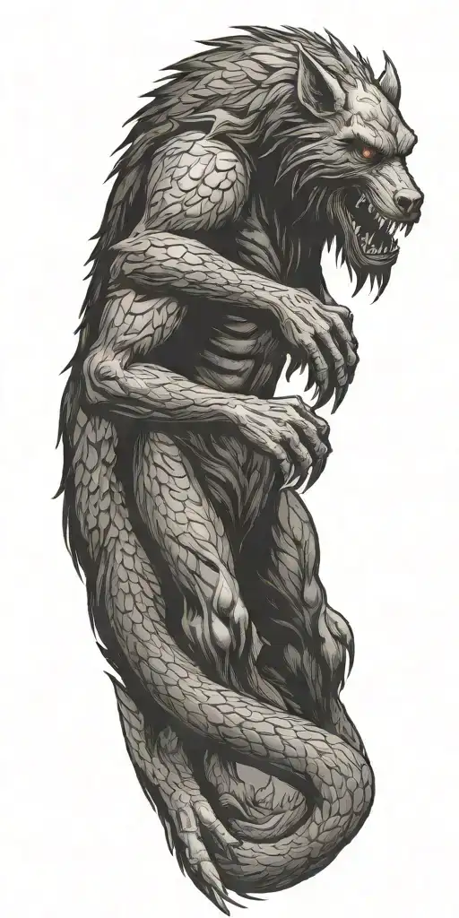 werewolf, mothman, Bigfoot, Loch Ness monster tattoo design idea