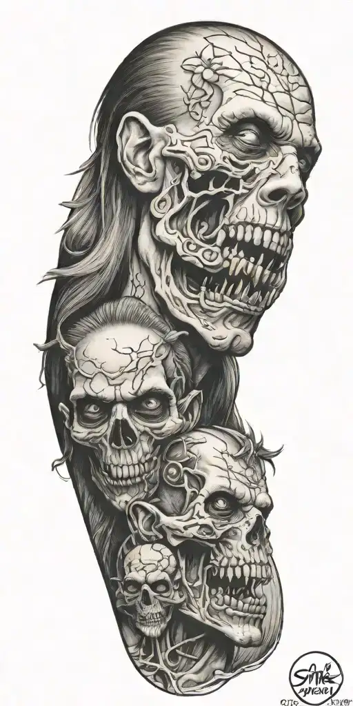 Ellie Williams, Joel Miller, Clicker, zombie head tattoo tattoo design idea