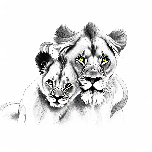 lion with cub tattoo design idea