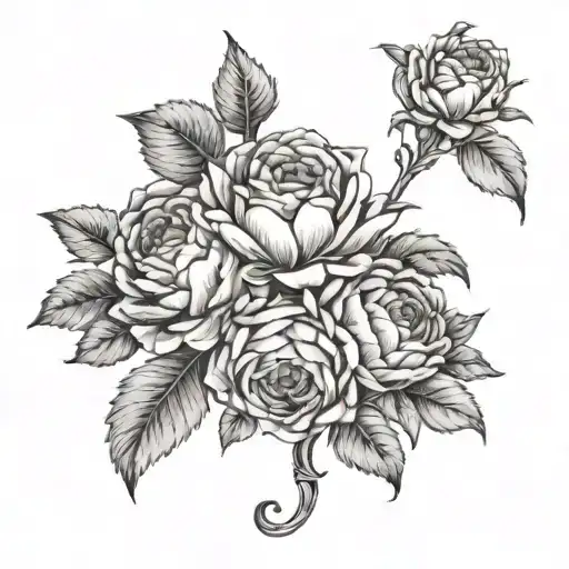 unconditional love symbol intertwined with peonies and roses  tattoo design idea