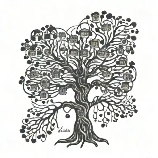 A family tree intertwined with binary code representing the importance of family and work in your life tattoo design idea