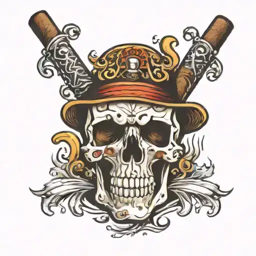 Skull smoking cigar  with the letters CMB tattoo design idea