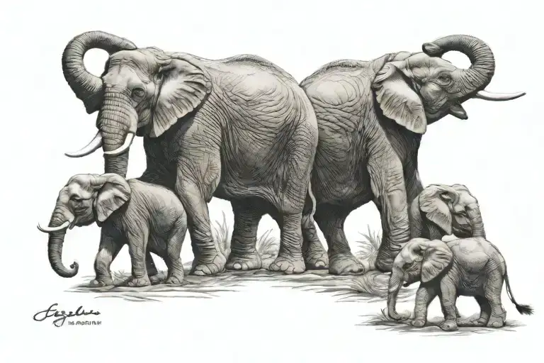 4 elephants small to big tattoo design idea