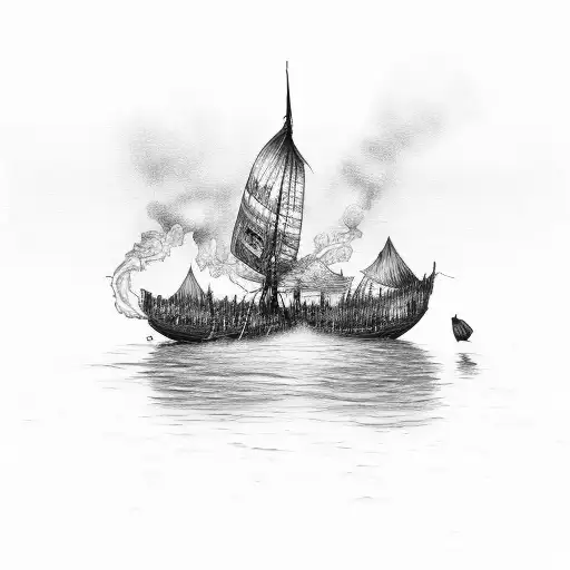burning boats tattoo design idea