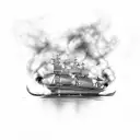 Hell, with burning ships, heaven tattoo design idea