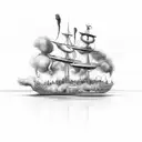 Hell, with burning ships, heaven tattoo design idea