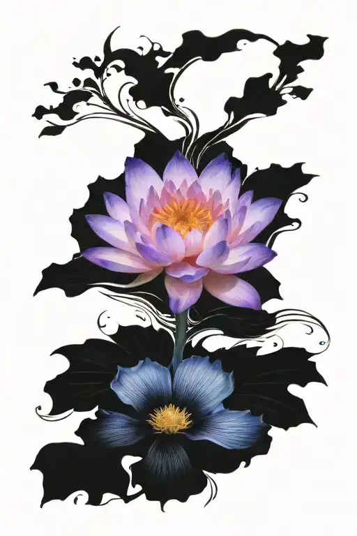 phoenix bird rising from center of lotus in water tattoo design idea