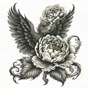 phoenix bird rising  peony flower botanical style tattoo design idea