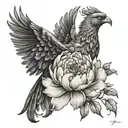 phoenix bird rising  peony flower botanical style tattoo design idea