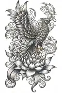 phoenix emerging upward gaze from lotus flower feature and petal flames no frame  tattoo design idea