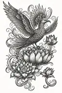 phoenix bird rising from center of lotus in water tattoo design idea