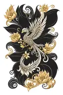 phoenix emerging from lotus flower feature swirls and petal flames no frame  tattoo design idea