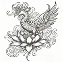 phoenix bird rising from center of lotus in water tattoo design idea