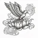 phoenix bird rising from center of lotus in water tattoo design idea