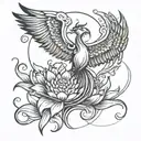phoenix bird rising from center of lotus in water tattoo design idea