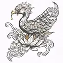 phoenix bird rising from center of lotus in water tattoo design idea