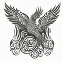 A tribal phoenix spreading its wings in a blackwork style tattoo design idea