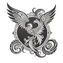 A tribal phoenix spreading its wings in a blackwork style tattoo design idea