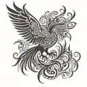 A tribal phoenix spreading its wings in a blackwork style tattoo design idea