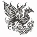 A tribal phoenix spreading its wings in a blackwork style tattoo design idea