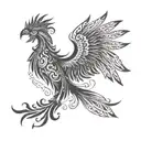 A tribal phoenix spreading its wings in a blackwork style tattoo design idea