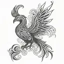 A tribal phoenix spreading its wings in a blackwork style tattoo design idea