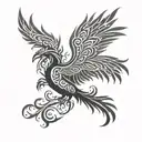 A tribal phoenix spreading its wings in a blackwork style tattoo design idea
