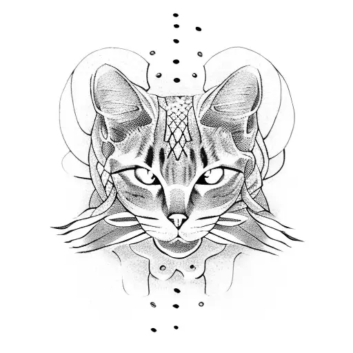A dotwork tattoo of a jiu jitsu belt intertwined with a playful cat tail tattoo design idea