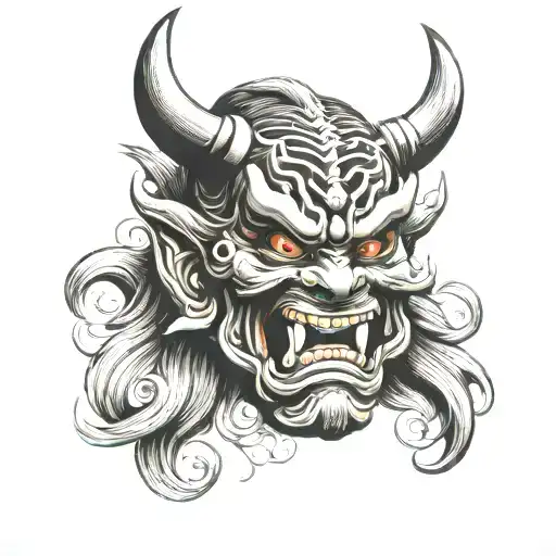 japanese oni mask tattoo design idea
