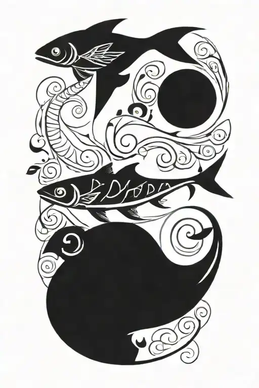 sun intertwined in fish hook intertwined tattoo design idea