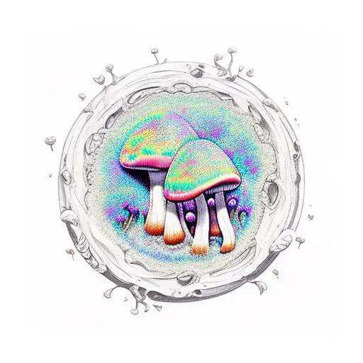 psychedelic mushrooms sprouting around a portal tattoo design idea