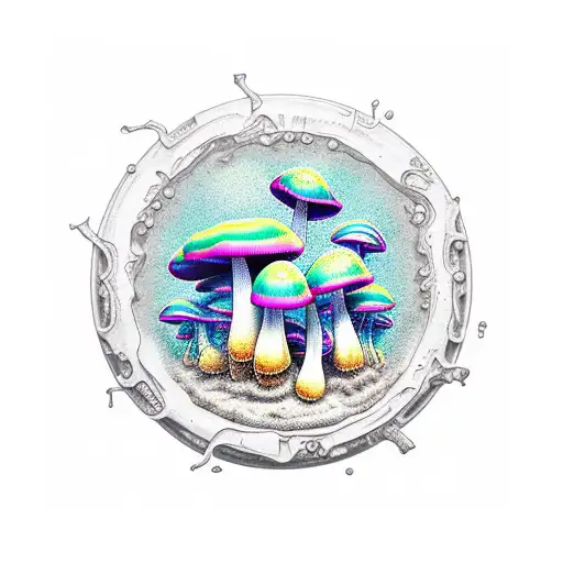 psychedelic mushrooms sprouting around a portal tattoo design idea