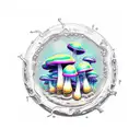 psychedelic mushrooms sprouting around a portal tattoo design idea