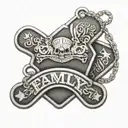 Intricate army dog tags design with the words 'family', 'friends', and 'work hard' in a black-grey style tattoo design idea