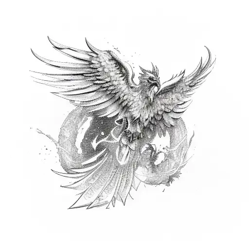 Black and white phoenix tattoo design on Craiyon