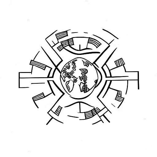 A minimalist tattoo of a globe with dollar signs orbiting around it tattoo design idea