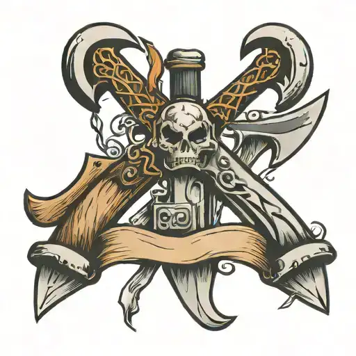 battle axe and pistol crossed  tattoo design idea