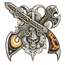 battle axe and pistol crossed  tattoo design idea